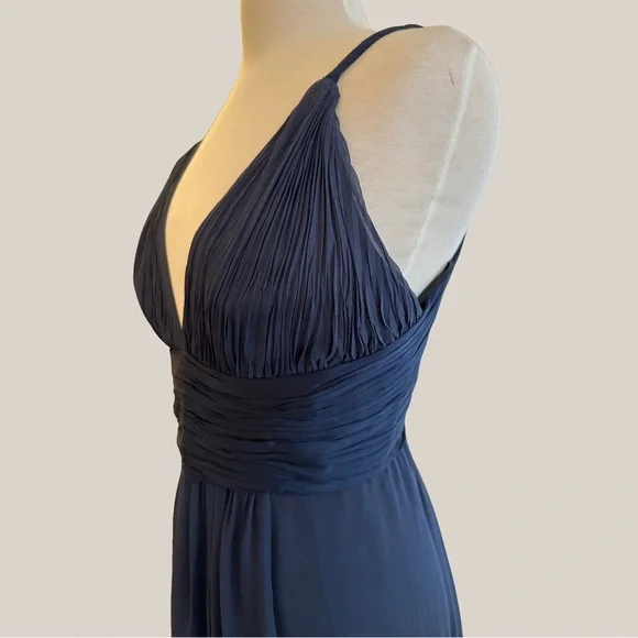 Like New! Plunge V Neckline Cocktail Dress - Midnight Blue Silk